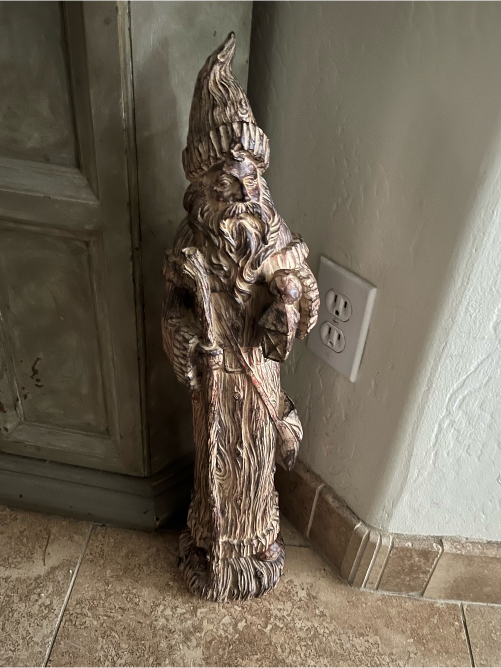 Hand-Painted Rustic Santa Sculpture in Distressed Brown